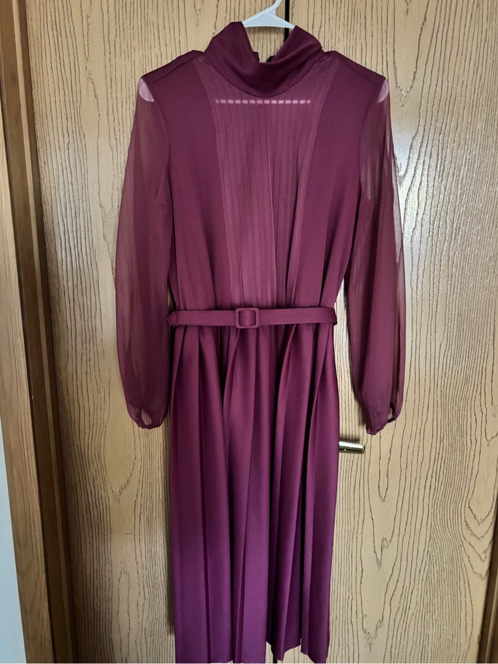 Vintage Mauve Long Sleeve Dress with Belt, size 8-10